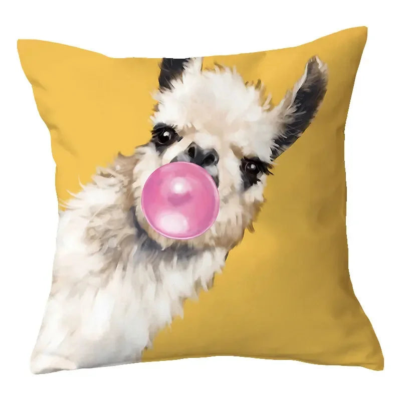 Axyaa Alpaca and Cactus Pattern Pillowcase for Home Sofa Decoration