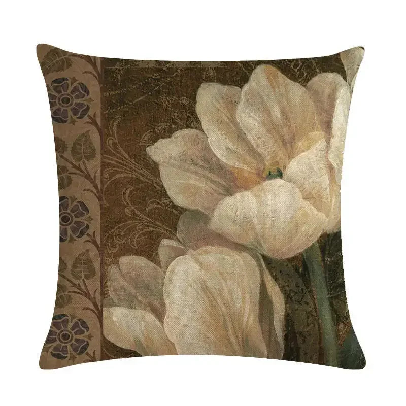 Retro White Flower Pattern Cushion Cover - Axyaa Home Decor Pillowcase