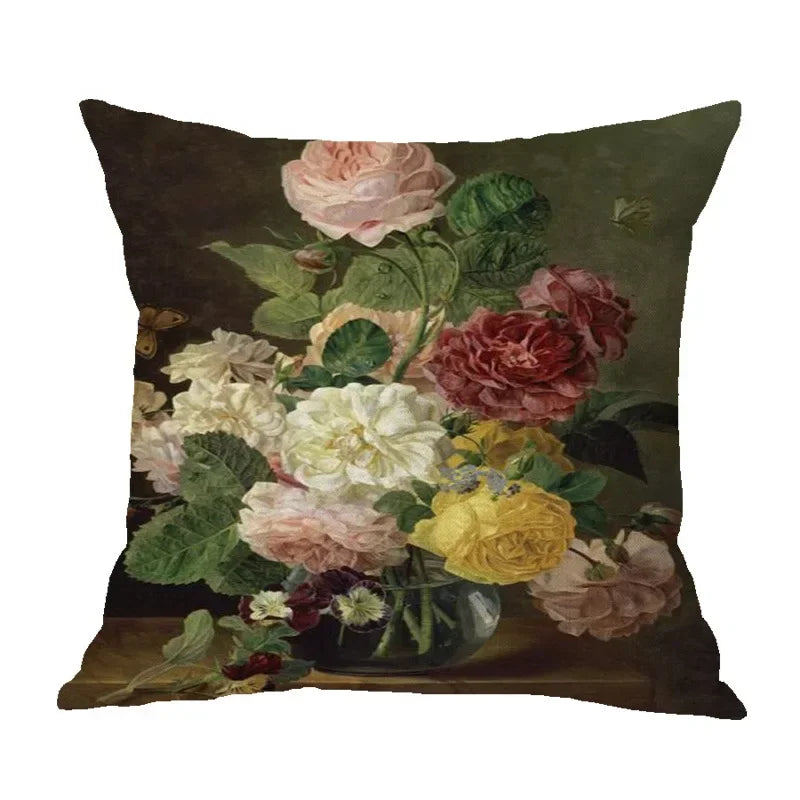 Axyaa Retro Safflower Oil Painting Pillowcase
