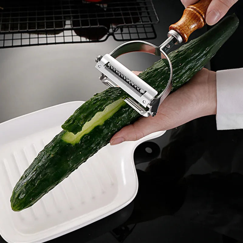 Axyaa Stainless Steel Vegetable Peeler with Wooden Handle - Kitchen Grater Shredder Gadgets