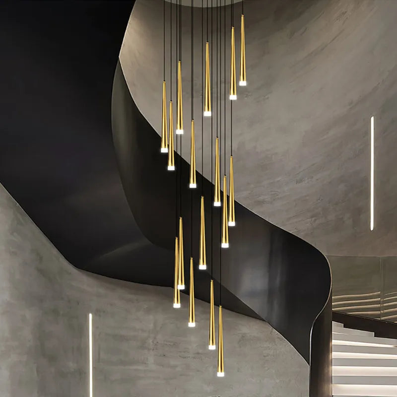 Axyaa Modern Black Long LED Pendant Lamps for Living Room and Restaurant