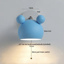 Axyaa Wood Iron LED Wall Lights with Pull Chain Switch, Modern Bedside Lamp