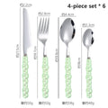 Axyaa 24-Piece Pearl Handle Luxury Cutlery Set - Stainless Steel Knife Fork Spoon Shell Spoon Kit
