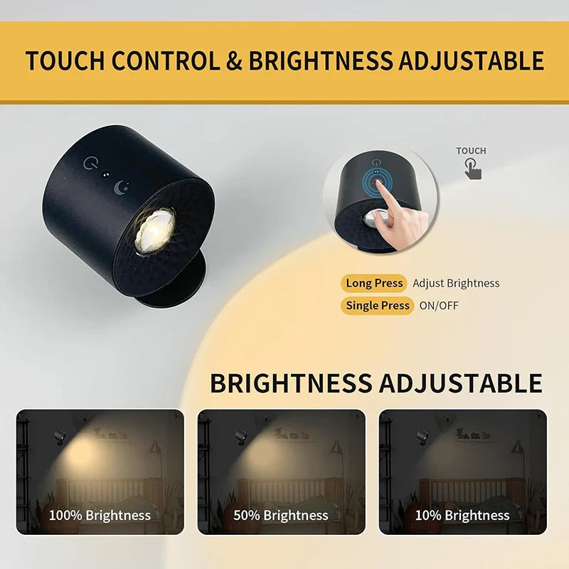 Axyaa Wireless Wall Lamp Touch Control Remote 360 Rotatable USB Recharge Night Light