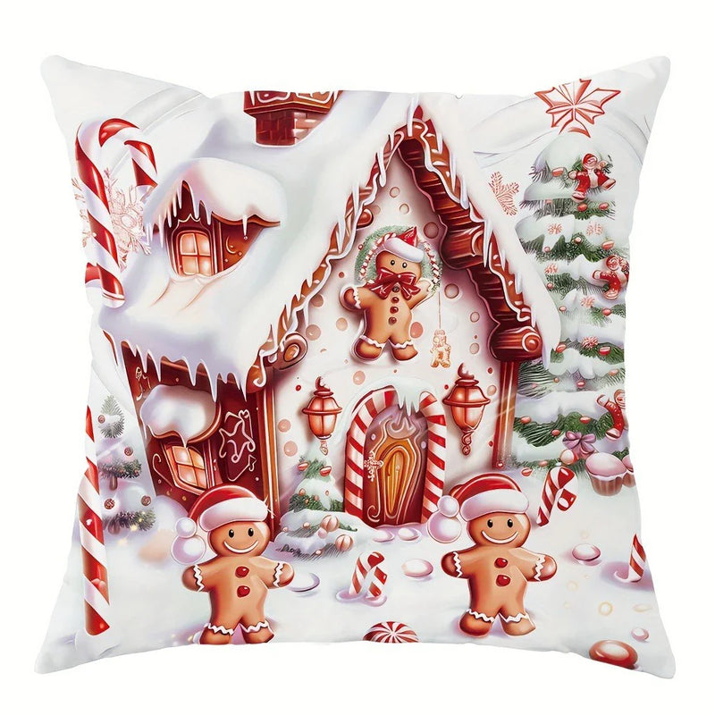 Axyaa Gingerbread Train Pillowcase - Festive Home Sofa Decor