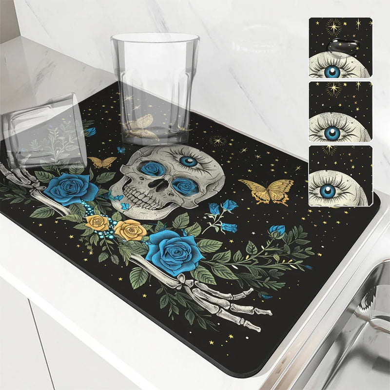 Axyaa Halloween Plants Kitchen Mat Absorbent and Antiskid Dish Drying Pad