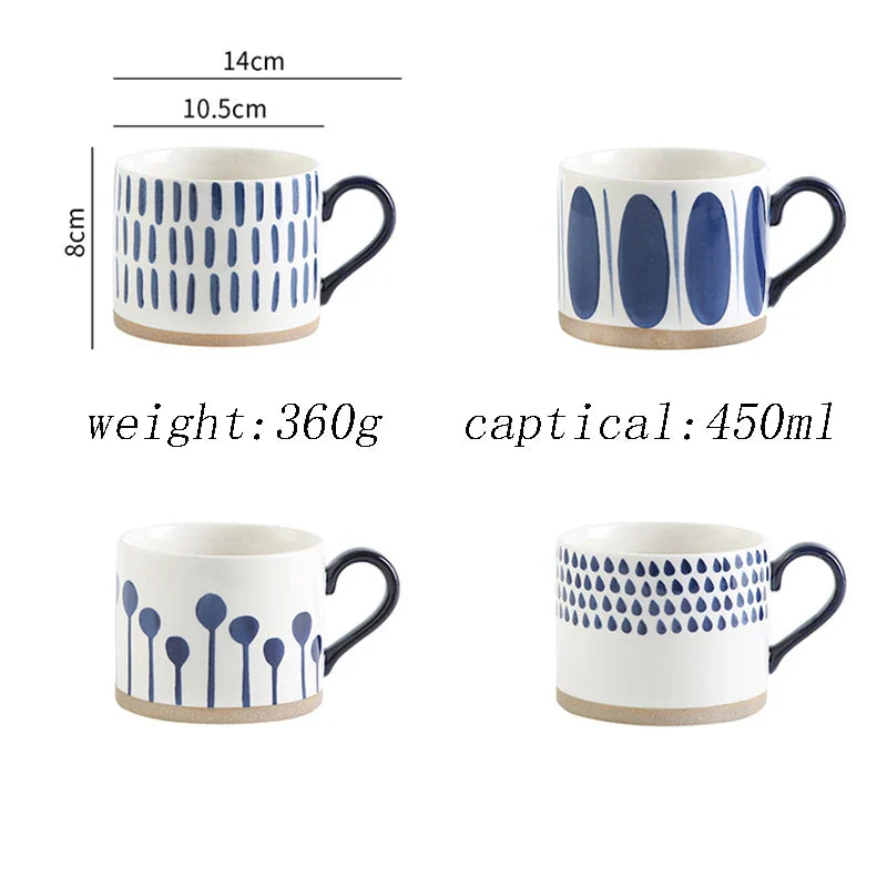 Axya 450ML Ceramic Coffee Mug with Handle - Retro Nordic Style Large Capacity