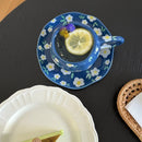 Axyaa Ceramic Coffee Cups & Saucers Set, Hand-Kneaded Flower Design Mug, Ideal for Afternoon Tea