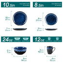 Axyaa Starry Blue Dinner Set: Dinner, Dessert Plate, Bowl, Mug - 48-Piece