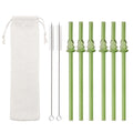 Axyaa Green Glass Straws: 9Pcs Eco-friendly High Borosilicate Glass Drinking Straws