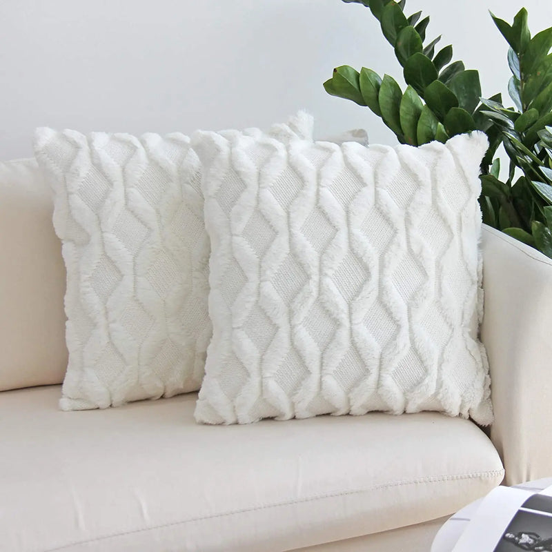 Axyaa White Plush Cushion Cover 45x45 30x50 Pillowcase for Soft Living Room Decor
