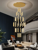 Axyaa Modern Crystal Chandelier for Living Rooms and Dining, LED Staircase Light, Chrome Gold Stainless Steel