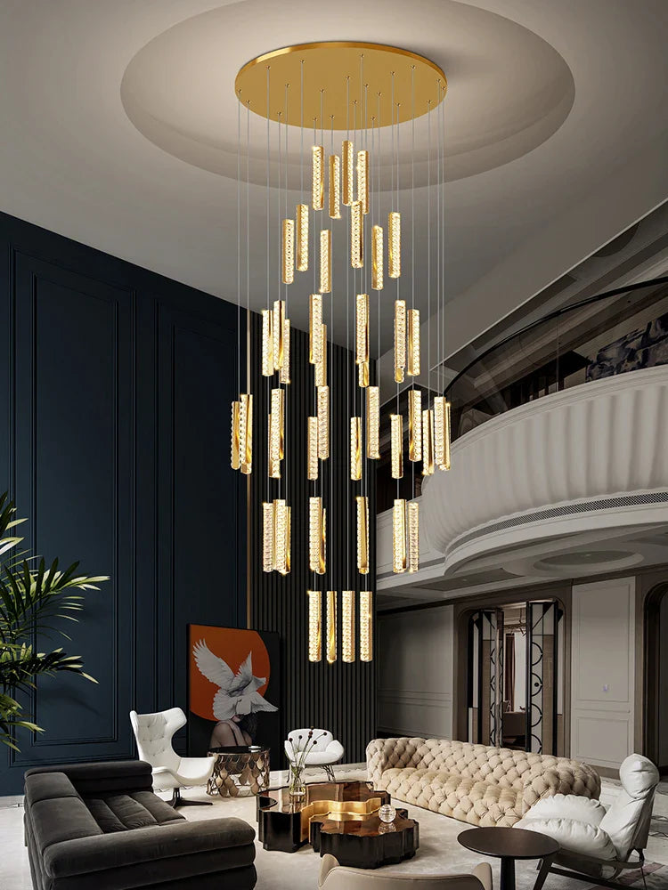 Axyaa Crystal Chandelier: Modern Lighting for Living Room, Dining Table, Cafe, LED Staircase