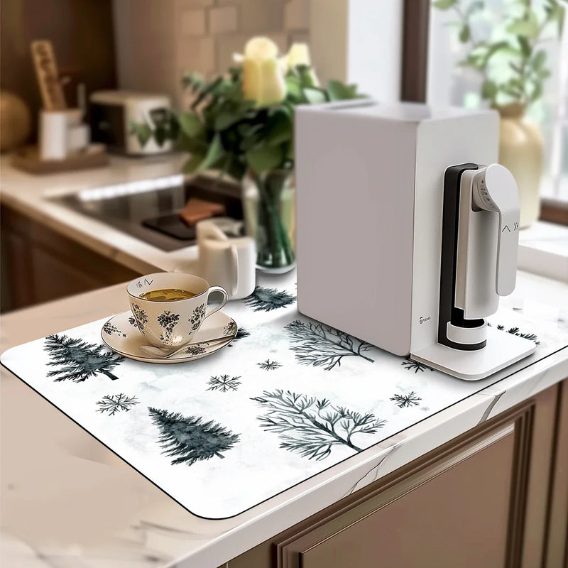 Axyaa Christmas Silhouette Drying Mat: Non-Slip Absorbent Kitchen Counter Mat