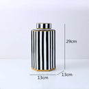 Axyaa Geometric Striped Ceramic Jar with Cover - Home Decor Craft Storage