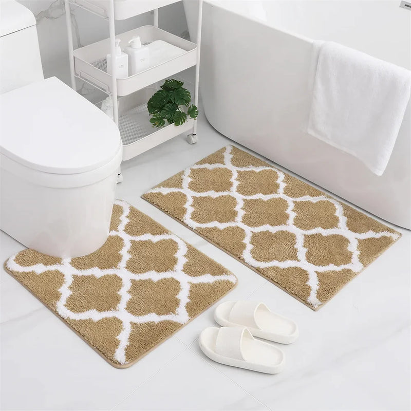 Axyaa 2-Piece Shaggy Bathroom Rug Set with U-Shaped Toilet Mat