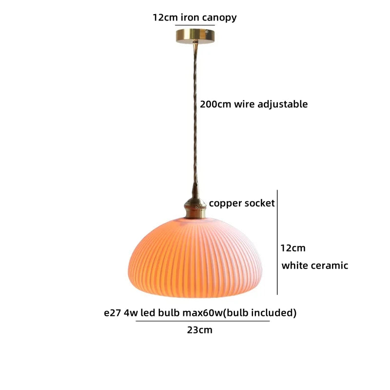 Axyaa Ceramic Shade LED Pendant Light - Japanese Style Bedroom Loft Fixture