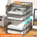 Axyaa 5 Tier Stackable Desk Organizer Tray - Mesh Desktop File Paper Document Organizer