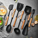 Axyaa Black Silicone Wooden Handle Kitchen Utensils Set