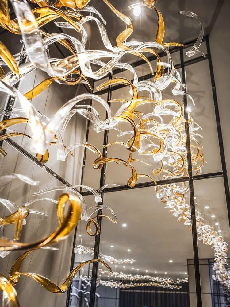 Axyaa Nordic Luxury Villa Modern Spiral Glass Chandelier