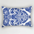 Bohemian Blue Flower Pillowcase with Vintage Ink Plant Leaf Design, by Axyaa
