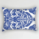 Bohemian Blue Flower Pillowcase with Vintage Ink Plant Leaf Design, by Axyaa