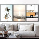Axyaa Surfboard Coconut Tree Wall Art Poster Set for Chic Living Room Decor