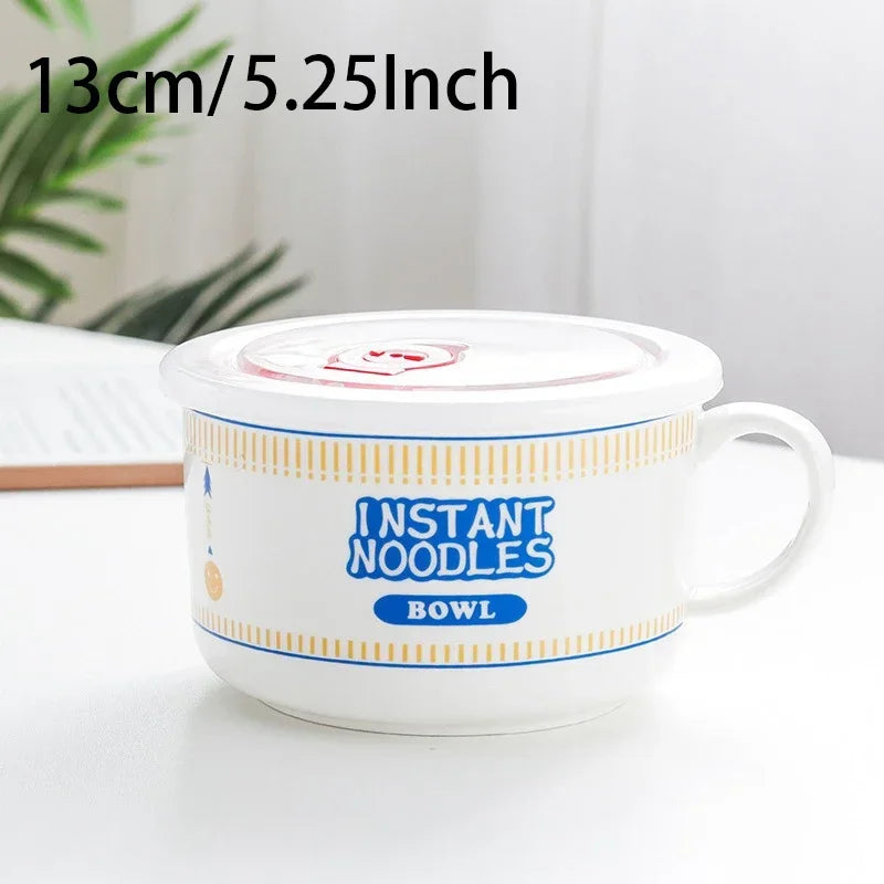 Axyaa Ceramic Noodle Bowl with Lid - Large Capacity Soup & Salad Lunch Box