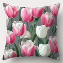 Axyaa Pink & White Tulip Cushion Cover Set - 4pcs, 45x45cm, Single-Sided Print