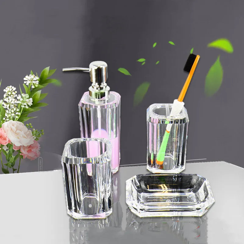 Axya Clear Acrylic Bathroom Set: Soap Dispenser, Soap Dish, Toothbrush Holder