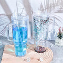 Axyaa Double Layer Straw Water Bottle with Handle and Lid Snowball Cup