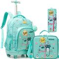 Axyaa Girls 3-Piece Rolling Backpack Set with Wheeled Luggage, Lunch Bag, Pencil Case