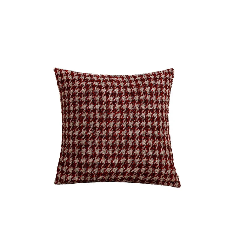 Axyaa Retro Red Houndstooth Christmas Cushion Cover for Home Decor