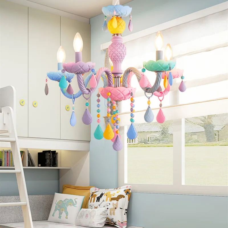 Axyaa Crystal Chandelier: Modern Rainbow Lustre Macaron Color Luminaire