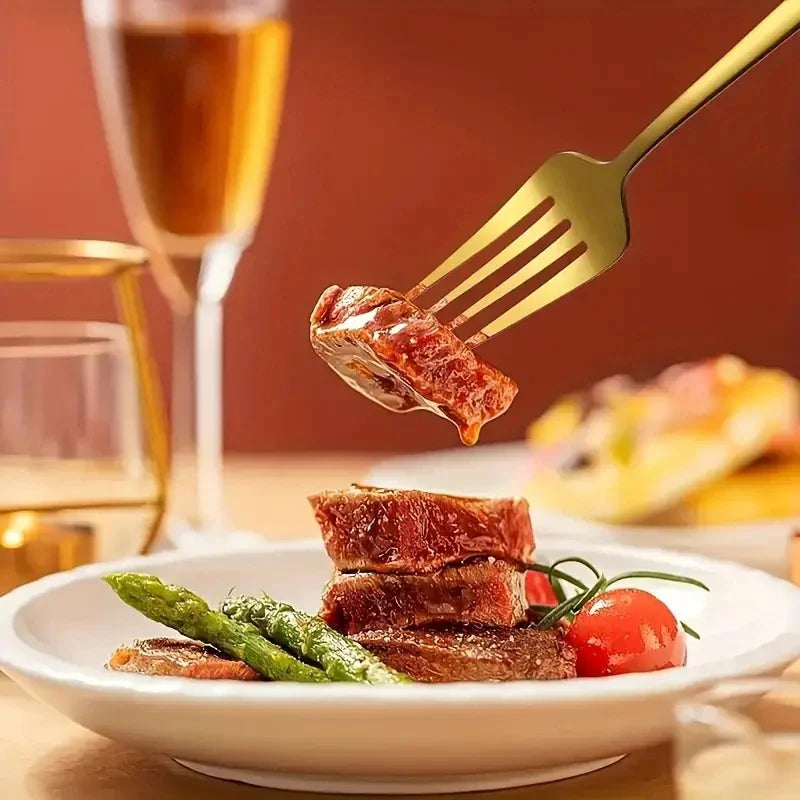 Axyaa 16pcs Stainless Steel Gold Tableware Dinner Fork Set