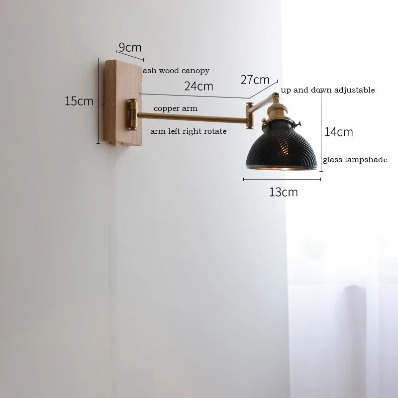 Axyaa Clear Glass Copper LED Wall Lights with Pull Chain Switch for Bedroom and Living Room