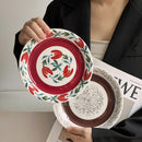 Axyaa Floral Ceramic Plate Retro Round Breakfast Plate Home Kitchen Essential