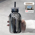 Axyaa 750ml Glass Water Bottle with Time Marker, Lid, and Straw