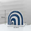 Axyaa Blue & White Stripes Ceramic Vase with Artificial Flowers for Aesthetic Room Decor