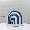 Axyaa Blue & White Stripes Ceramic Vase with Artificial Flowers for Aesthetic Room Decor