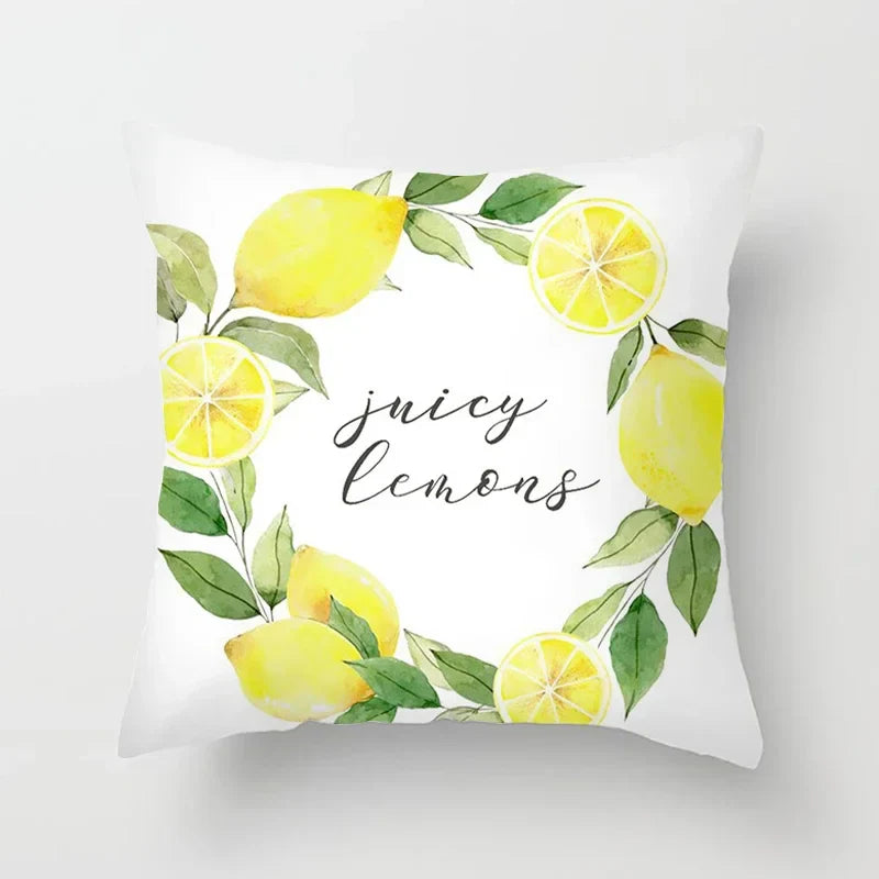 Lemon Pattern Summer Cushion Cover Throw Pillow for Sofa Decoration by Axyaa