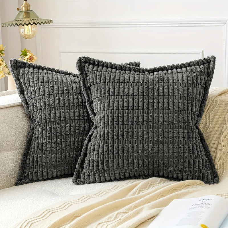 Axyaa Soft Corduroy Stripe Pillow Cover with Geometric Pattern