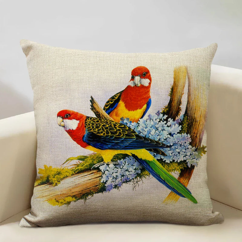 Axyaa Bird Parrot Sofa Cushion Cover 45x45cm Linen Pillowcase for Home & Hospitality