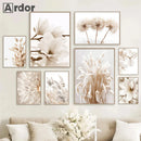 Axyaa Beige Dandelion Bunny Tail Grass Canvas Art Print Nordic Flower Poster