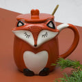 Axyaa Ceramic Fox Coffee Mug with Lid - Couple Animal Decoration Tea Cup