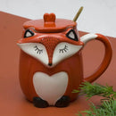 Axyaa Ceramic Fox Coffee Mug with Lid - Couple Animal Decoration Tea Cup