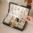 Axyaa PU Leather Jewelry Box: Tabletop Organizer with Lock, Necklace Hooks, Rings Storage