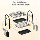 Axyaa Iron Dish Drainer Rack with Utensil Holder | Kitchen Organizer for Dishes & Cutlery