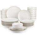 Axyaa Stoneware Dinner Set White Embossment 32 Pieces