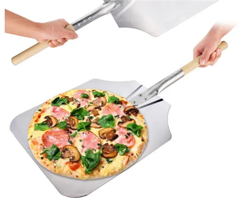 Axya Aluminum Pizza Peel with Wooden Handle - Baking & Cheese Cutter Tool